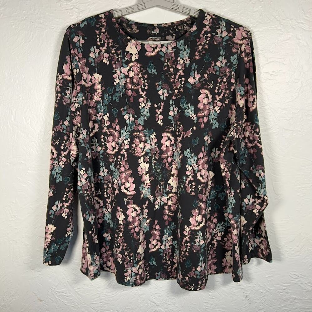 Purejill J Jill Long Sleeve Pima Cotton 3X Shirttail Pullover Top Floral
